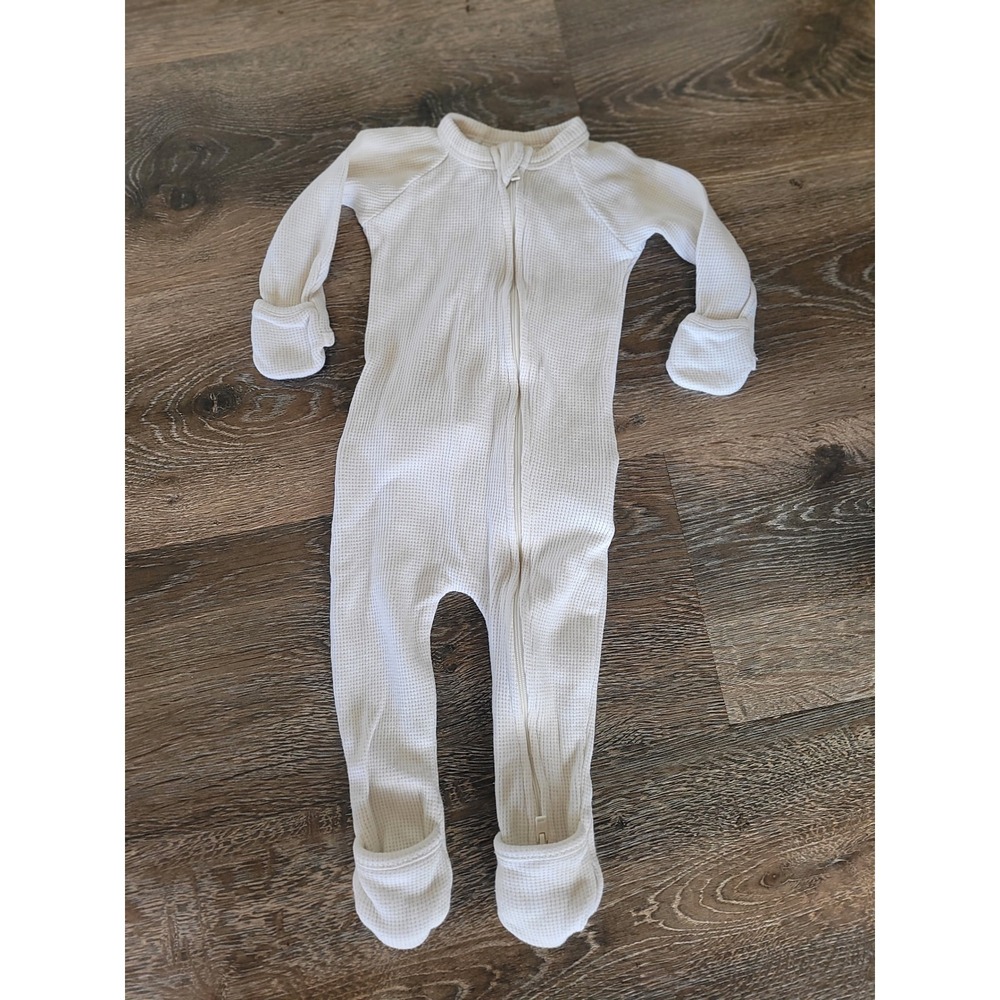 Goumi Kids Waffle Knit Footed Romper‎ Zipper Front Cream 3-6 Months #9